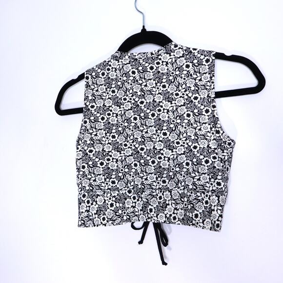 ROBIN PICCONE Aubrey Bikini Floral Tank Top Black White Cropped Women's S - Picture 3 of 10